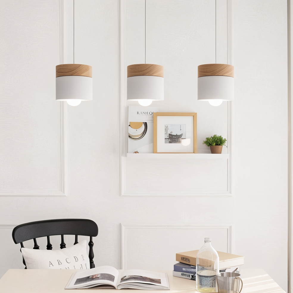 Cylinder Schicke Metall & warmes Holz Pendelleuchte