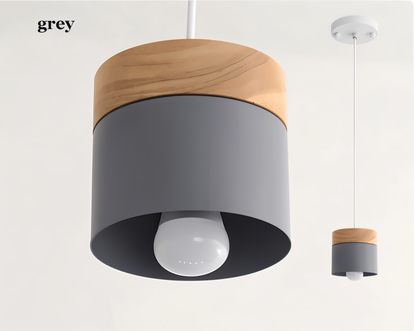 Cylinder Schicke Metall & warmes Holz Pendelleuchte