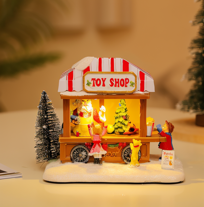 LitNTune - Batteriebetriebenes, Musikalisches LED Harz Weihnachtsdorf
