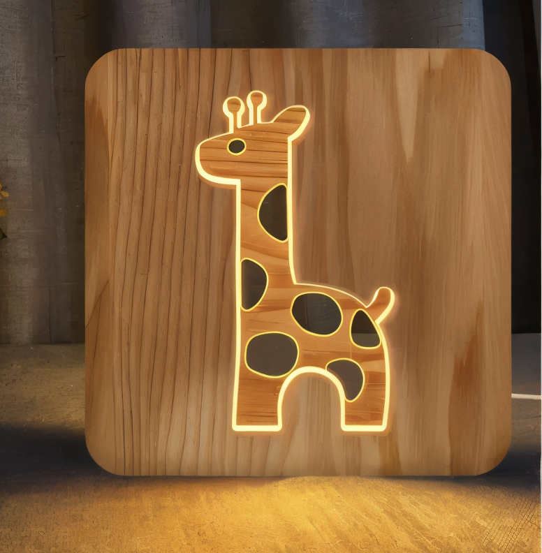 LumaCarve - Giraffe LED Nachttischlampe aus Holz