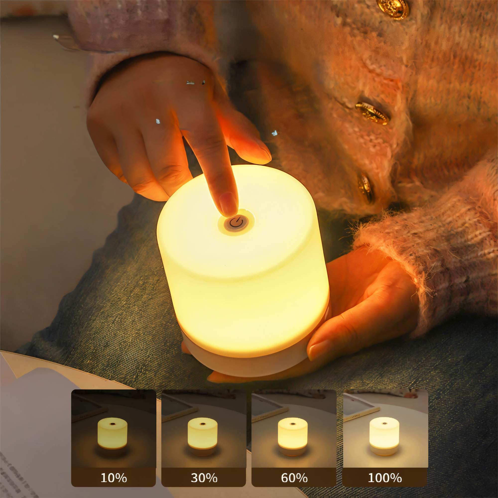 LuminoTap - USB Betriebenes Zylindrisches Mini Nachtlicht - Lampe mit Touch Dimmer