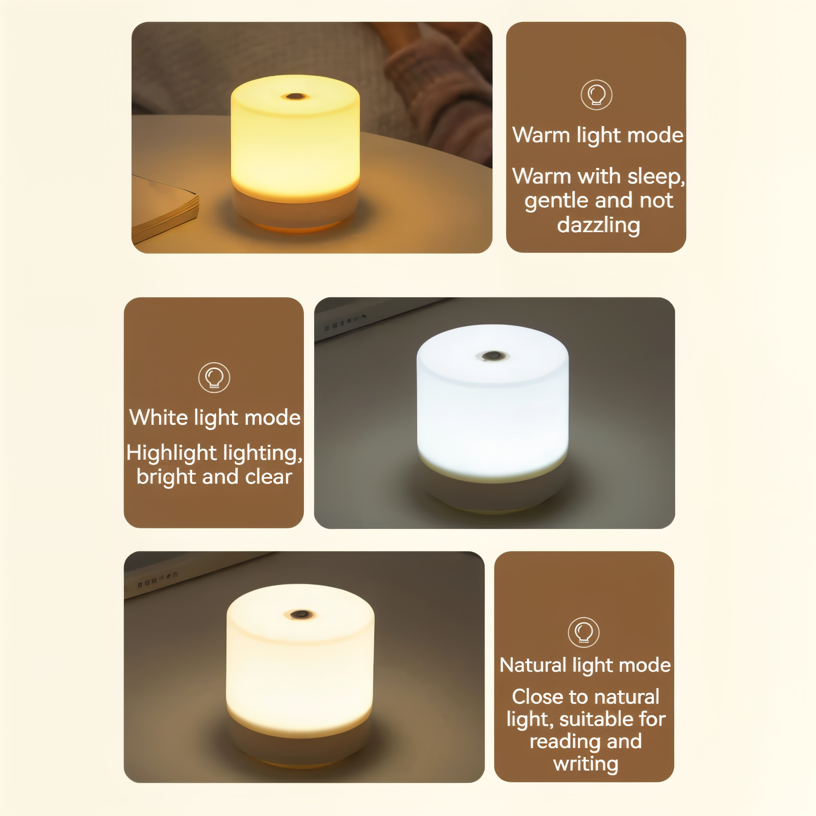 LuminoTap - USB Betriebenes Zylindrisches Mini Nachtlicht - Lampe mit Touch Dimmer