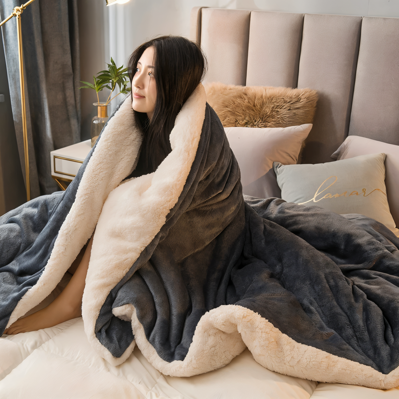 LuxiLayer Plaid - Doppelseitiger Flanell und Fleece Steppdeckenbezug mit Reißverschluss