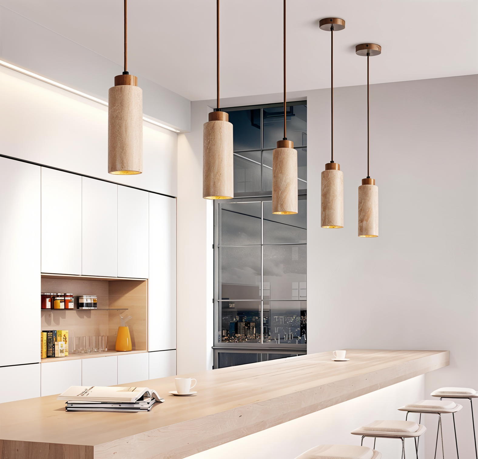 Marmor-Deckenlampen beleuchtung - Zylindrische Marmorleuchten - Röhrenpendelleuchte