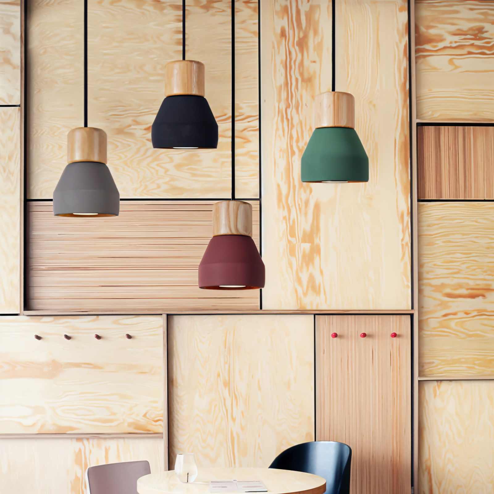 MixTint Pendelleuchte - Deckenleuchte aus Beton mit Holzakzenten