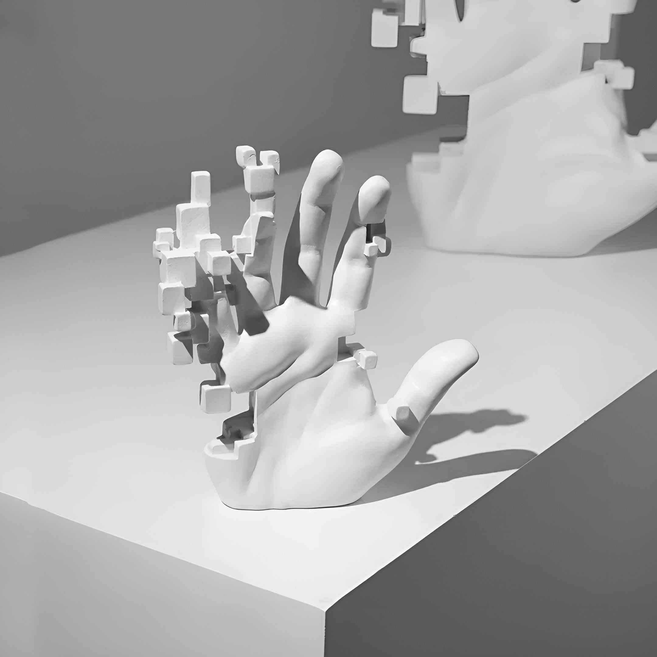 Mosaik-Hand Statue - Abstrakte Harz Glitch Hand Palm Figur Ornament