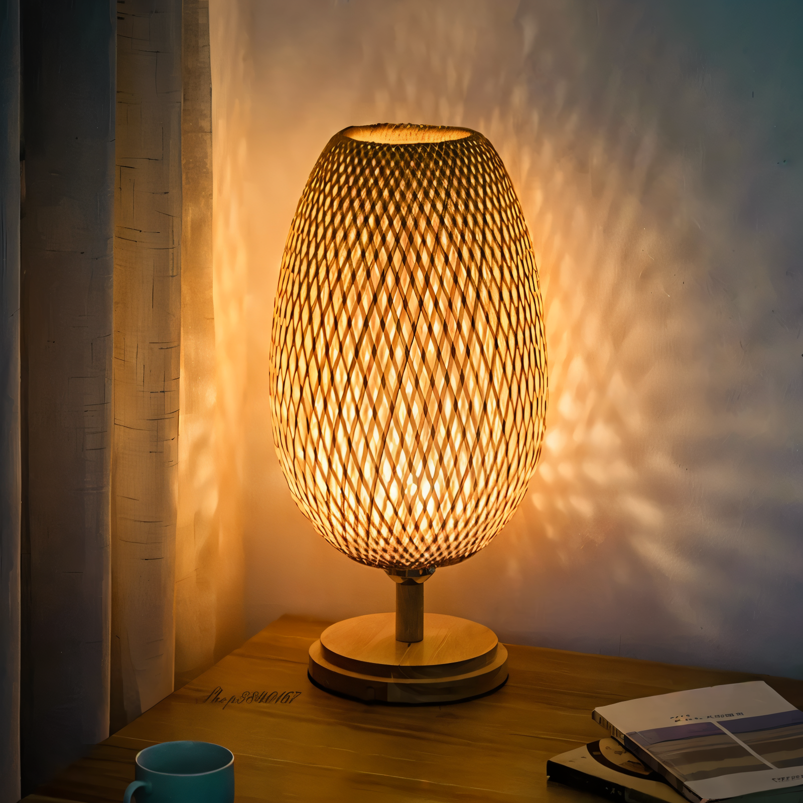 NatureHue - Vintage Bamboo Tischlampe - Kreative Wicker Schreibtischlampe