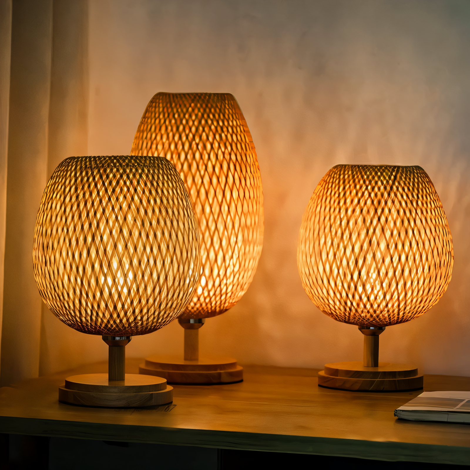 NatureHue - Vintage Bamboo Tischlampe - Kreative Wicker Schreibtischlampe