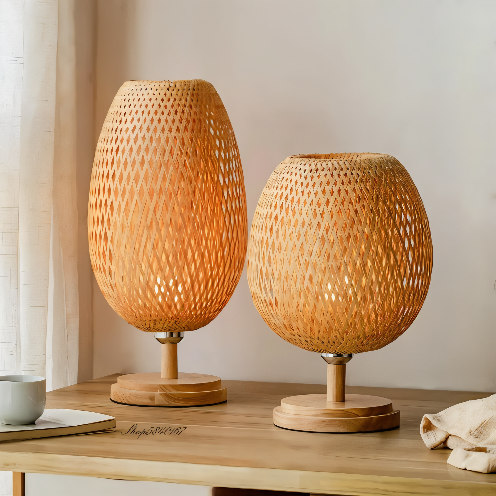 NatureHue - Vintage Bamboo Tischlampe - Kreative Wicker Schreibtischlampe
