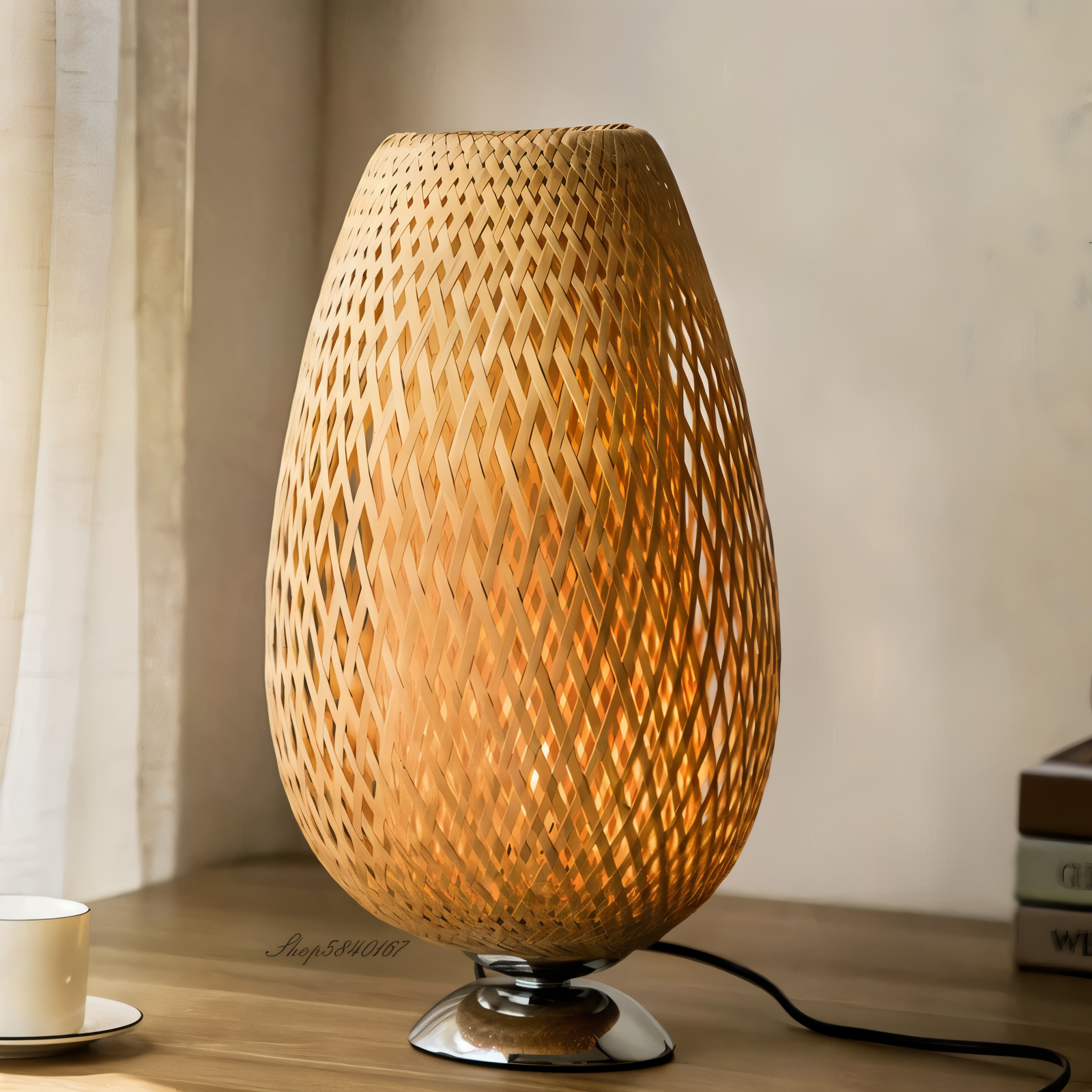 NatureHue - Vintage Bamboo Tischlampe - Kreative Wicker Schreibtischlampe