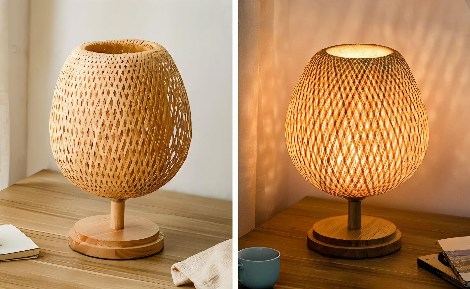 NatureHue - Vintage Bamboo Tischlampe - Kreative Wicker Schreibtischlampe