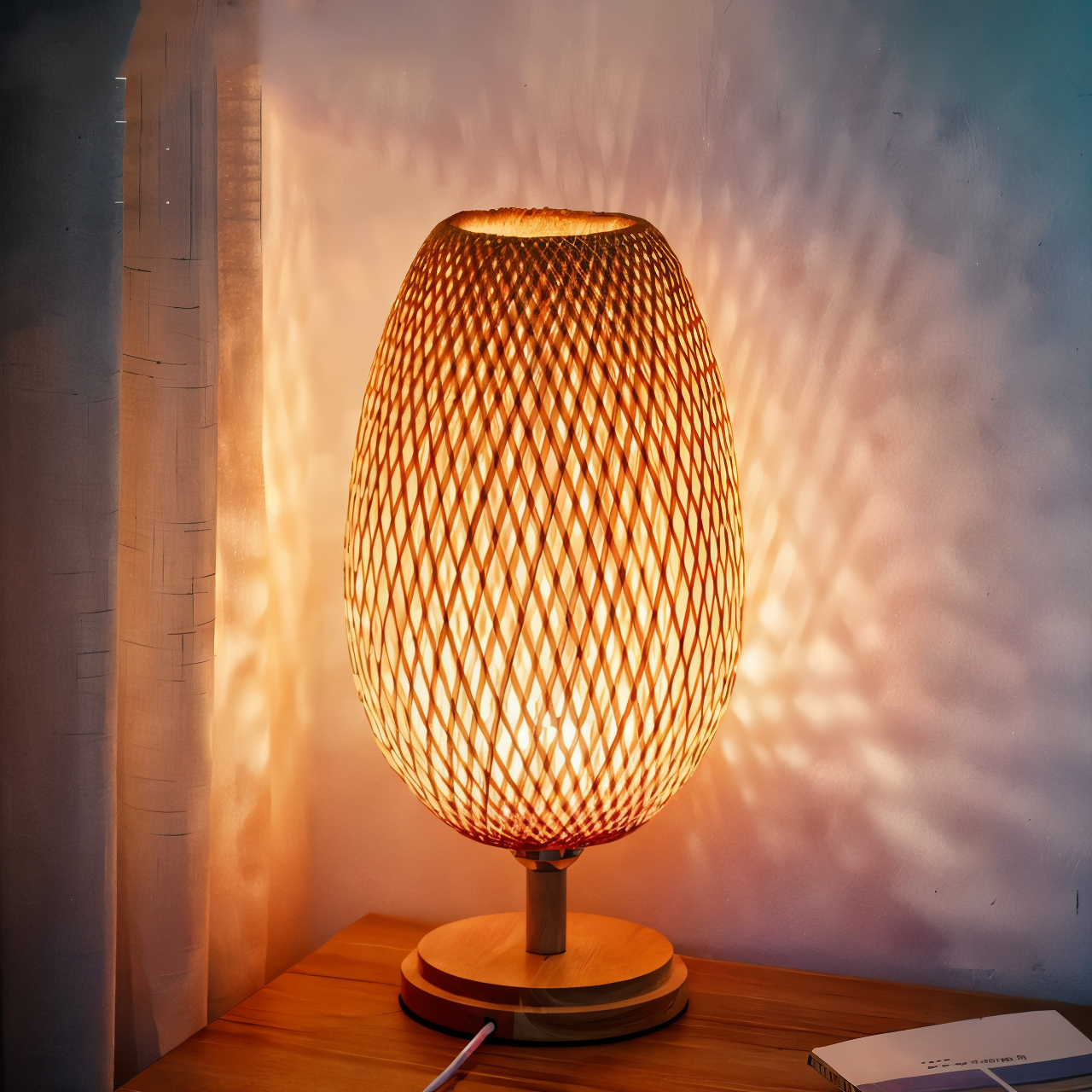 NatureHue - Vintage Bamboo Tischlampe - Kreative Wicker Schreibtischlampe