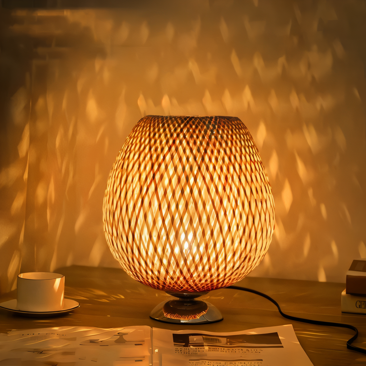 NatureHue - Vintage Bamboo Tischlampe - Kreative Wicker Schreibtischlampe