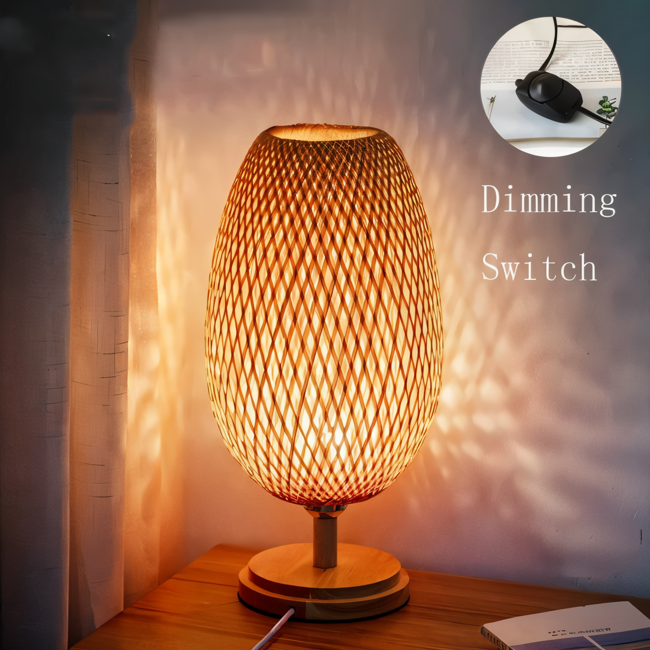NatureHue - Vintage Bamboo Tischlampe - Kreative Wicker Schreibtischlampe