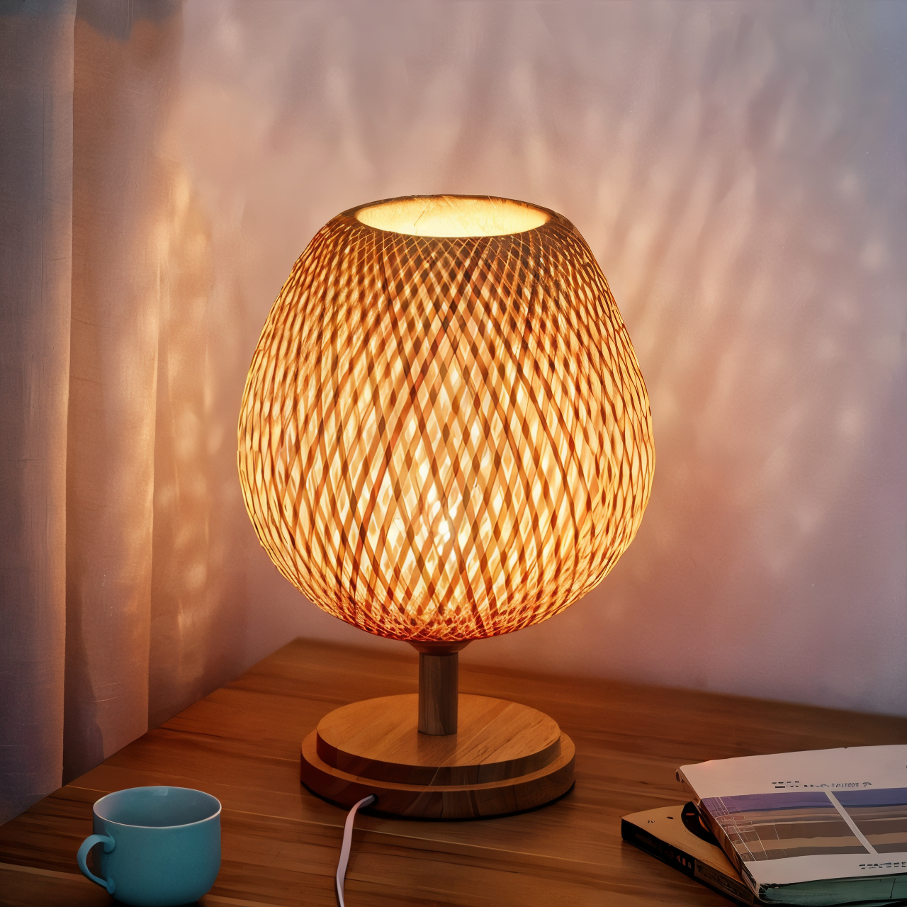 NatureHue - Vintage Bamboo Tischlampe - Kreative Wicker Schreibtischlampe