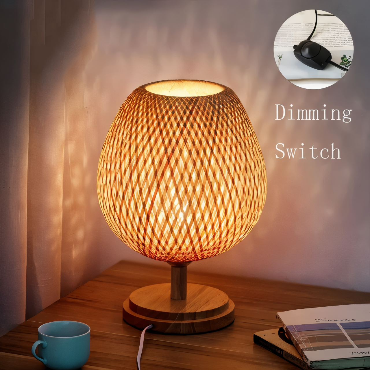 NatureHue - Vintage Bamboo Tischlampe - Kreative Wicker Schreibtischlampe