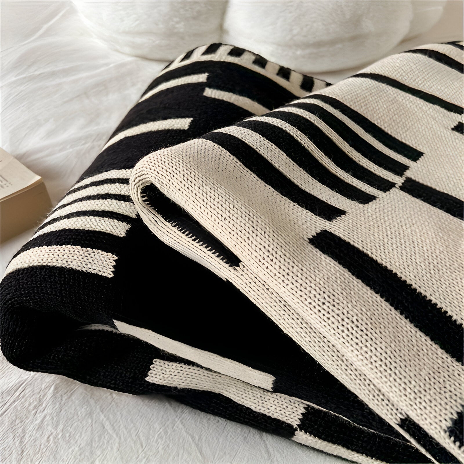 Neutral Dash Plaid - Schwarz Beige Acryl Fleece Blanket - Strick Bett Throw