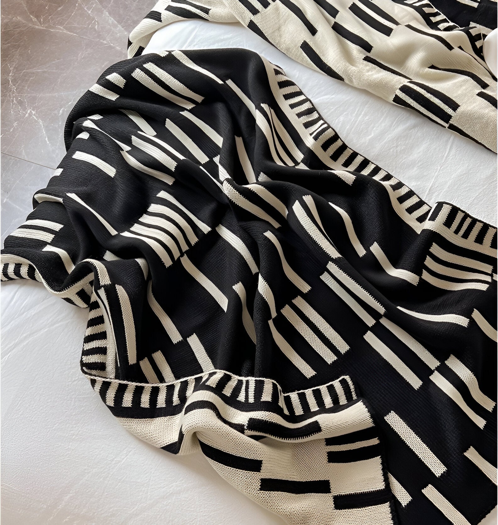 Neutral Dash Plaid - Schwarz Beige Acryl Fleece Blanket - Strick Bett Throw