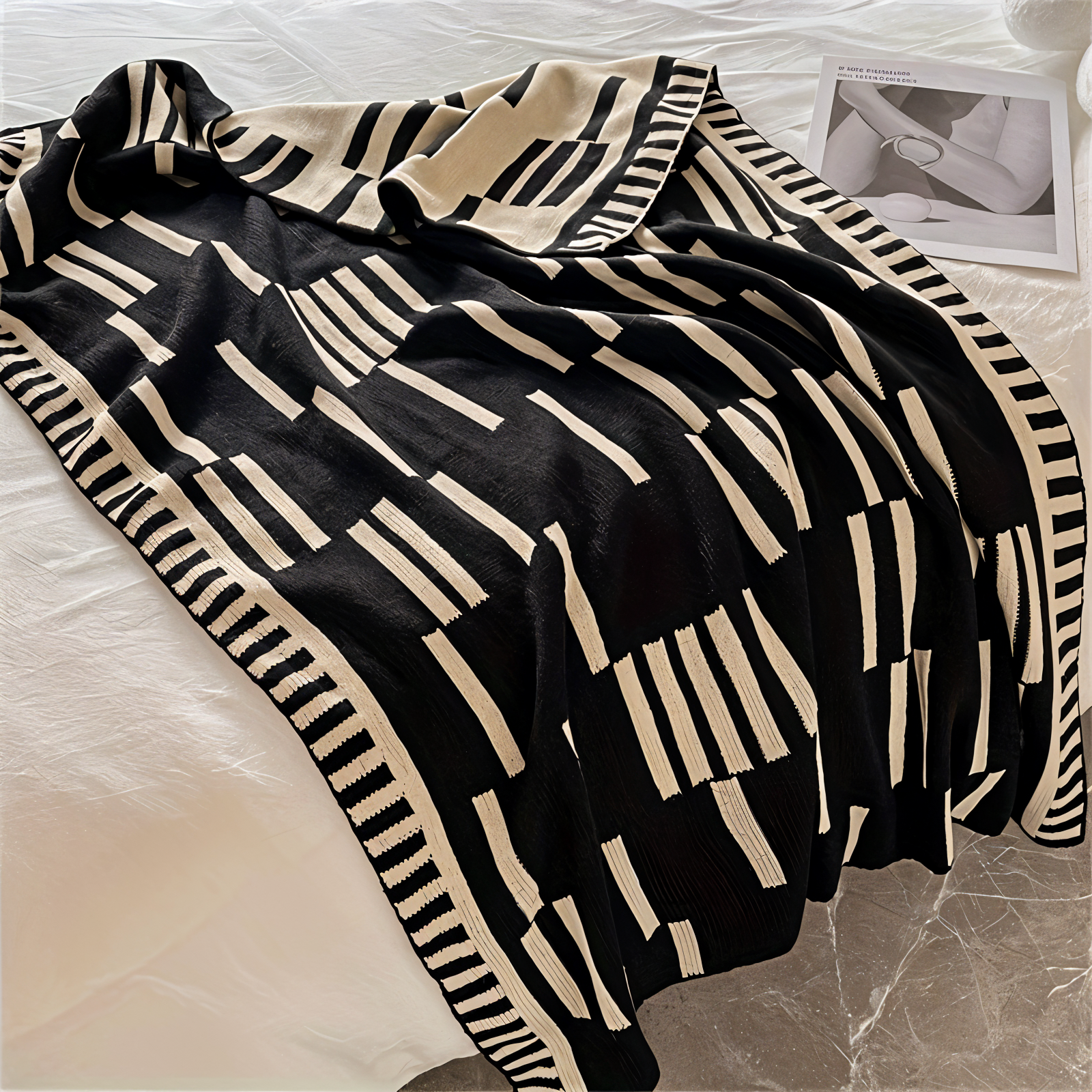 Neutral Dash Plaid - Schwarz Beige Acryl Fleece Blanket - Strick Bett Throw