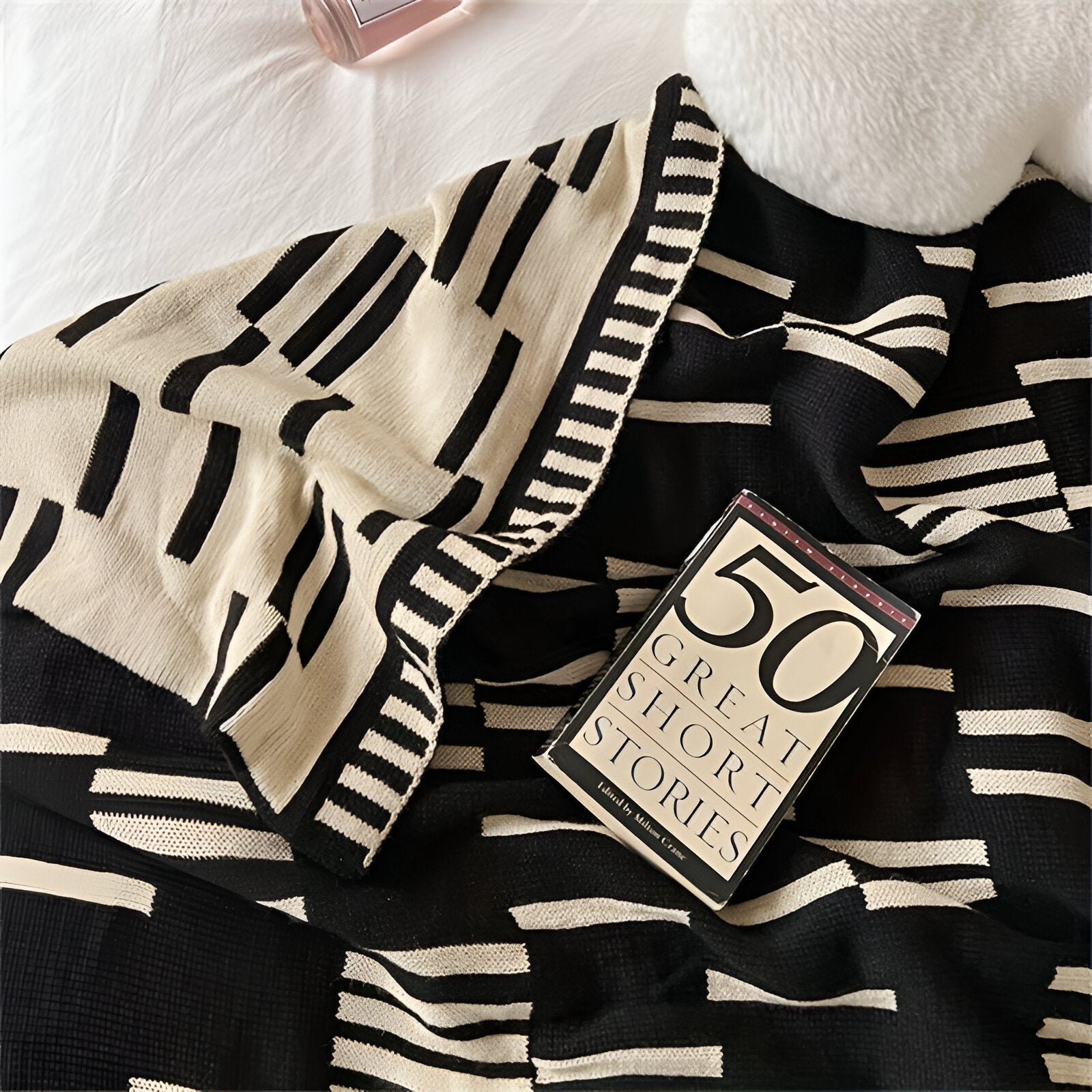 Neutral Dash Plaid - Schwarz Beige Acryl Fleece Blanket - Strick Bett Throw