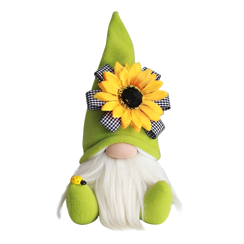 Niedliche Gnome - Figur mit gelber Sonnenblume - Weiches Plüsch-Schreibtischornament für die Wohnkultur und einzigartige Geschenkidee