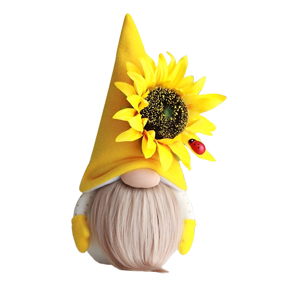 Niedliche Gnome - Figur mit gelber Sonnenblume - Weiches Plüsch-Schreibtischornament für die Wohnkultur und einzigartige Geschenkidee