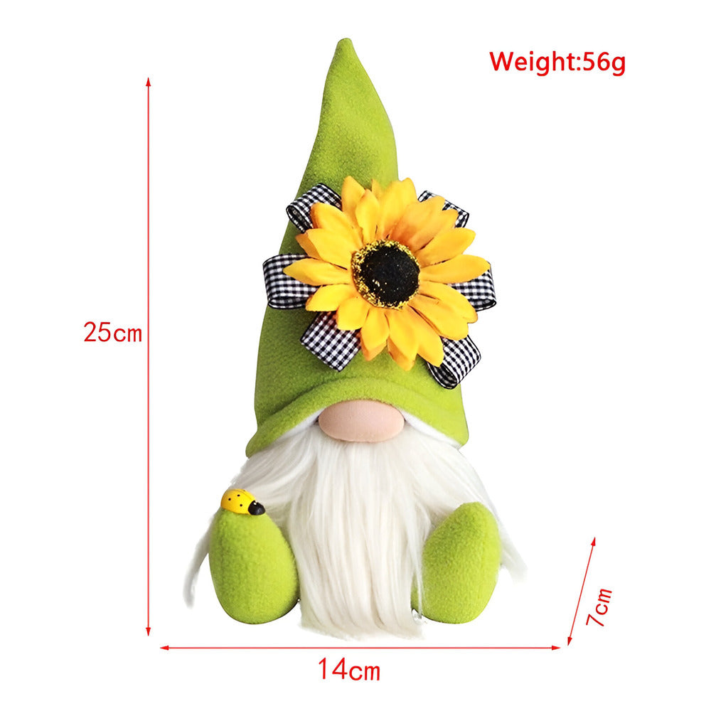 Niedliche Gnome - Figur mit gelber Sonnenblume - Weiches Plüsch-Schreibtischornament für die Wohnkultur und einzigartige Geschenkidee