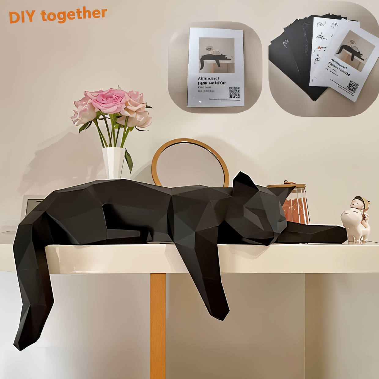 OriPurr - Künstlerische DIY Schwarz Weiß 3D Lethargisch Origami Katze Deko