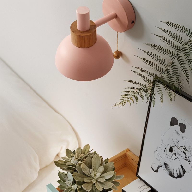 PastelPop WallLight - Holz Macaron Eisen Wandleuchter mit Zugschalter