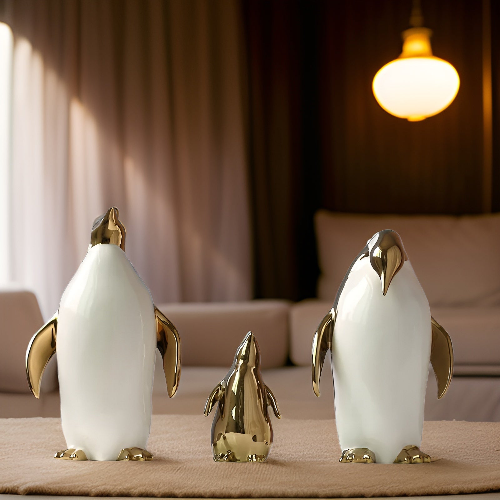 Penguin Charm - Goldene Keramik Pinguin Skulptur für Schicke Innenräume