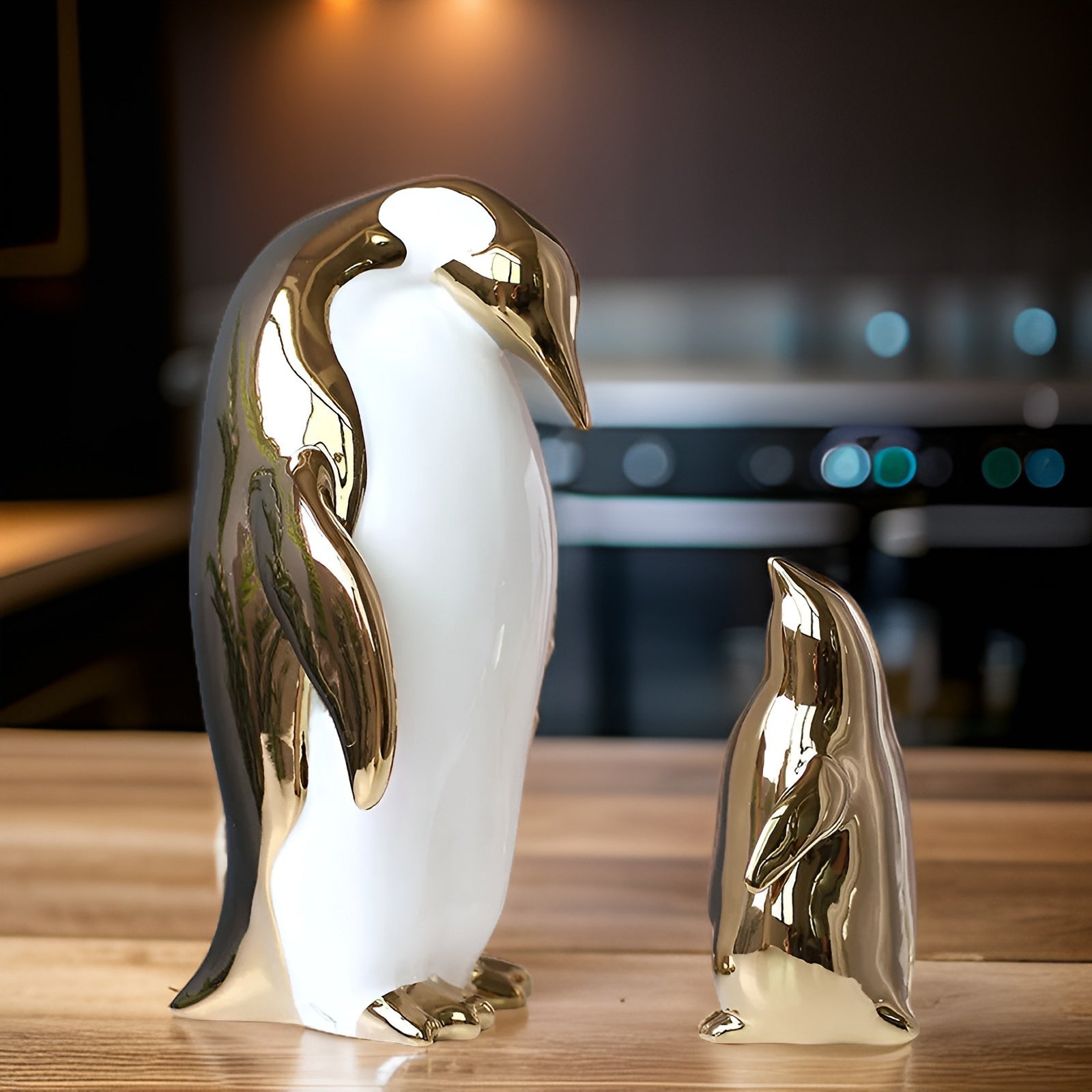Penguin Charm - Goldene Keramik Pinguin Skulptur für Schicke Innenräume