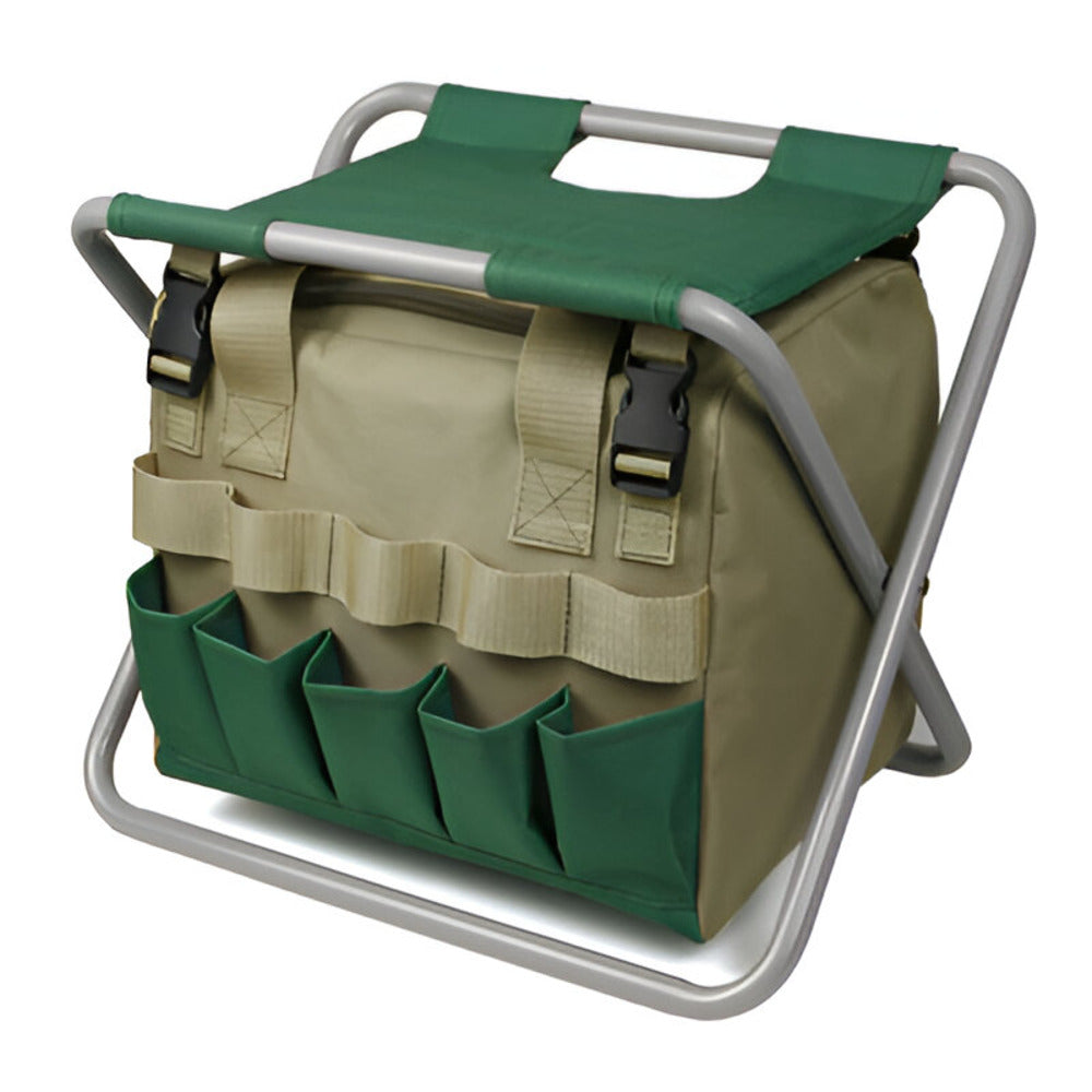 Gartenwerkzeug Set 6-teilig mit Klapphocker & Tragetasche - Gartensitz mit Handgeräten