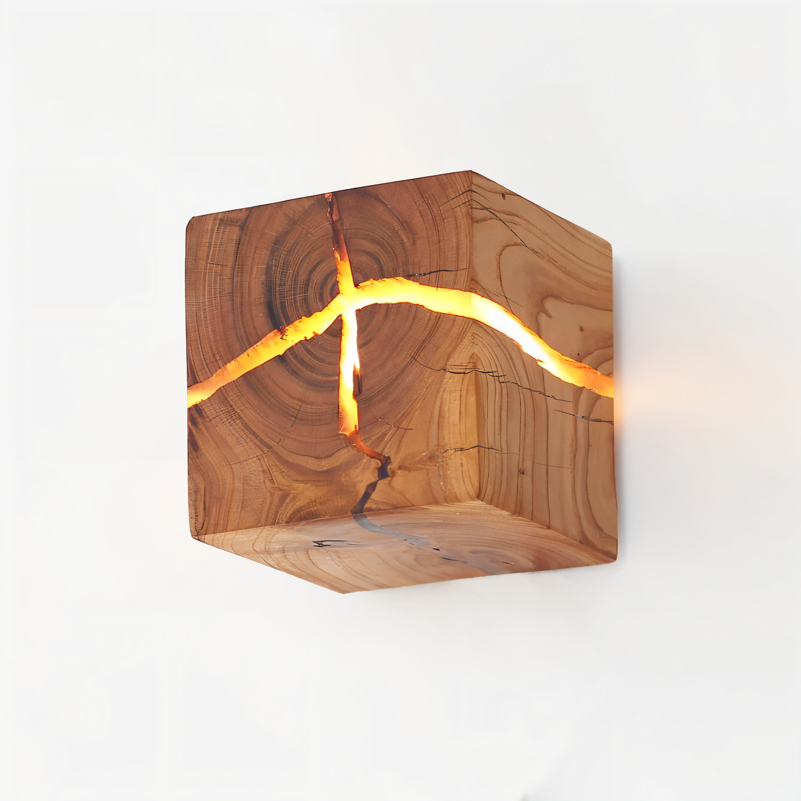 QuadCrackle Wandleuchte - Handgefertigte Holz-Wandlampe mit künstlerischem Crackle-Design