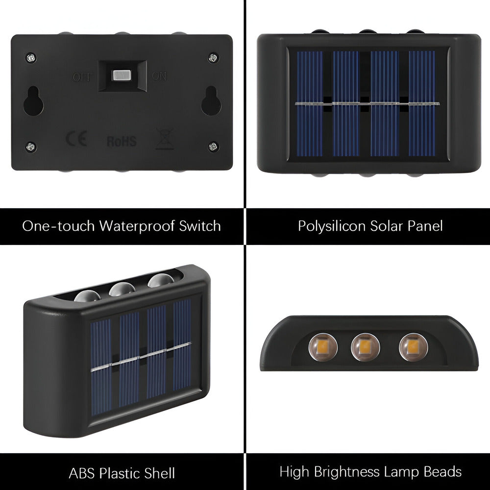 RectaSolaria Wandleuchte - 2/4 Stück IP65 Wasserdichte 6LED Solar Lampe Garten - Auf und Ab Außenbeleuchtung