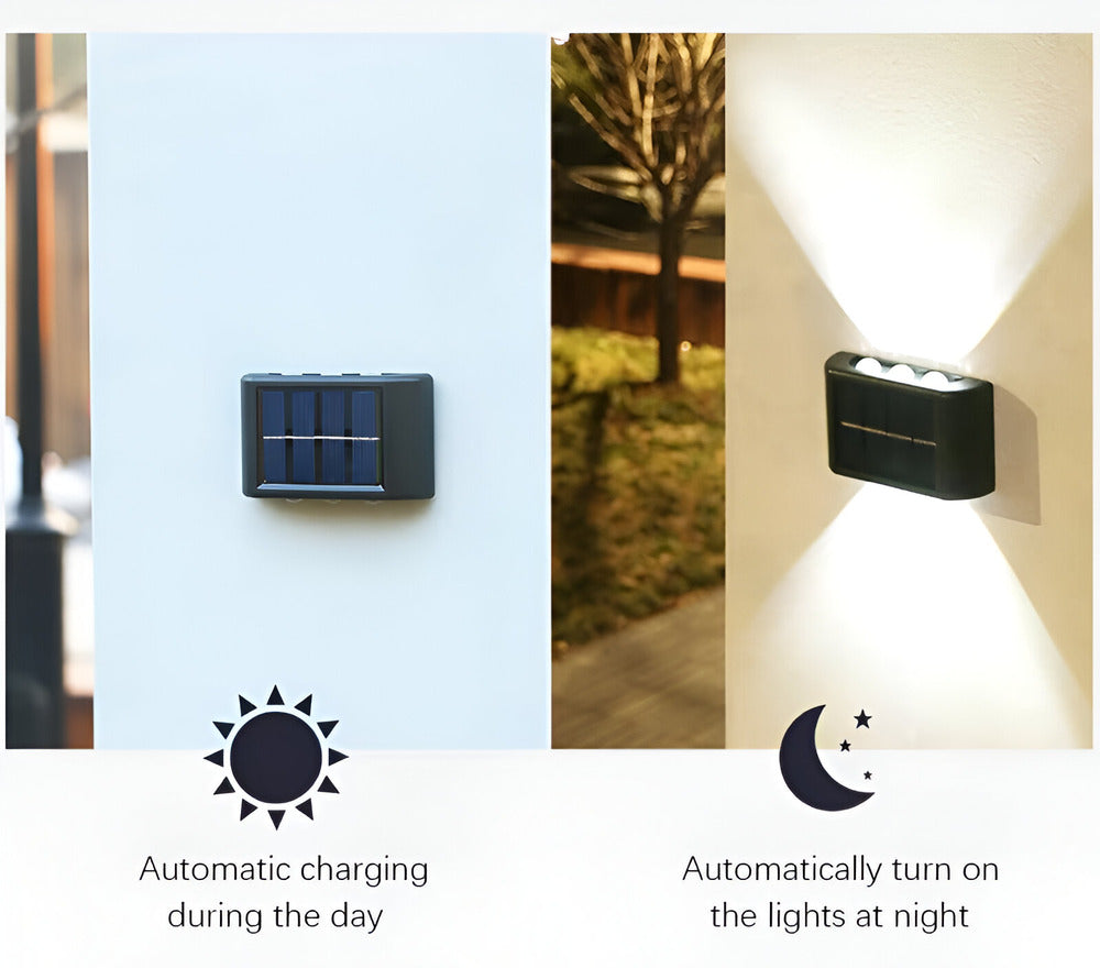 RectaSolaria Wandleuchte - 2/4 Stück IP65 Wasserdichte 6LED Solar Lampe Garten - Auf und Ab Außenbeleuchtung