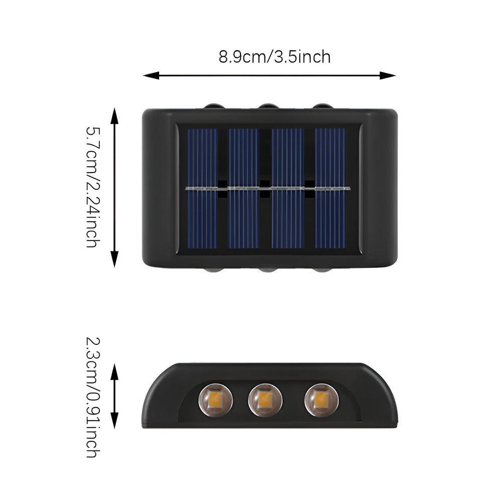 RectaSolaria Wandleuchte - 2/4 Stück IP65 Wasserdichte 6LED Solar Lampe Garten - Auf und Ab Außenbeleuchtung