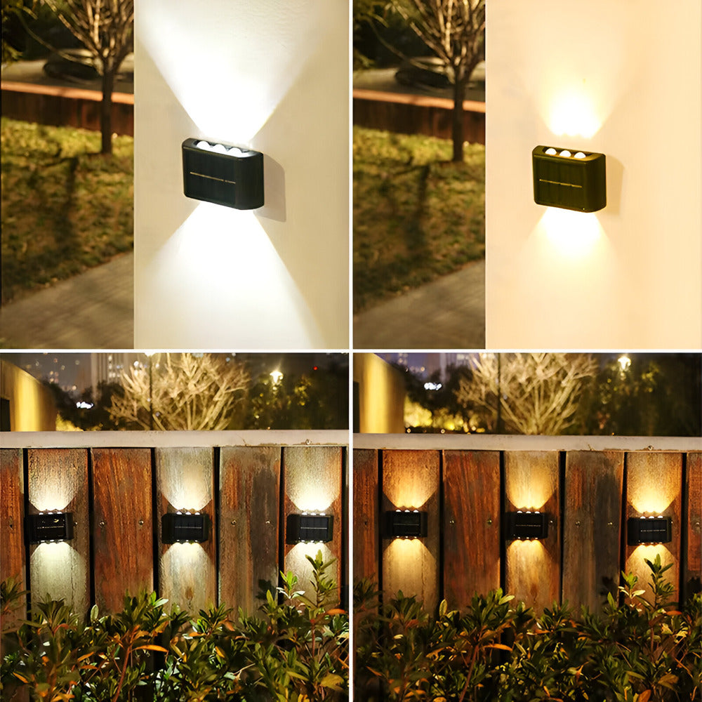 RectaSolaria Wandleuchte - 2/4 Stück IP65 Wasserdichte 6LED Solar Lampe Garten - Auf und Ab Außenbeleuchtung