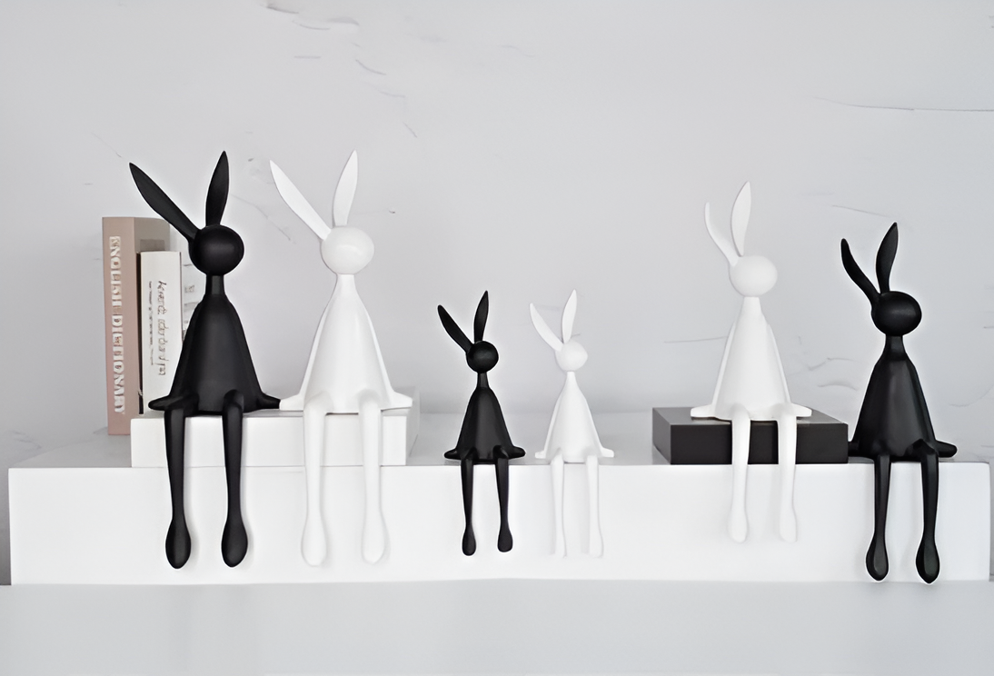 ResinLux Osterhase - Moderner Schwarz/Weiß/Blauer Hase Sitzend