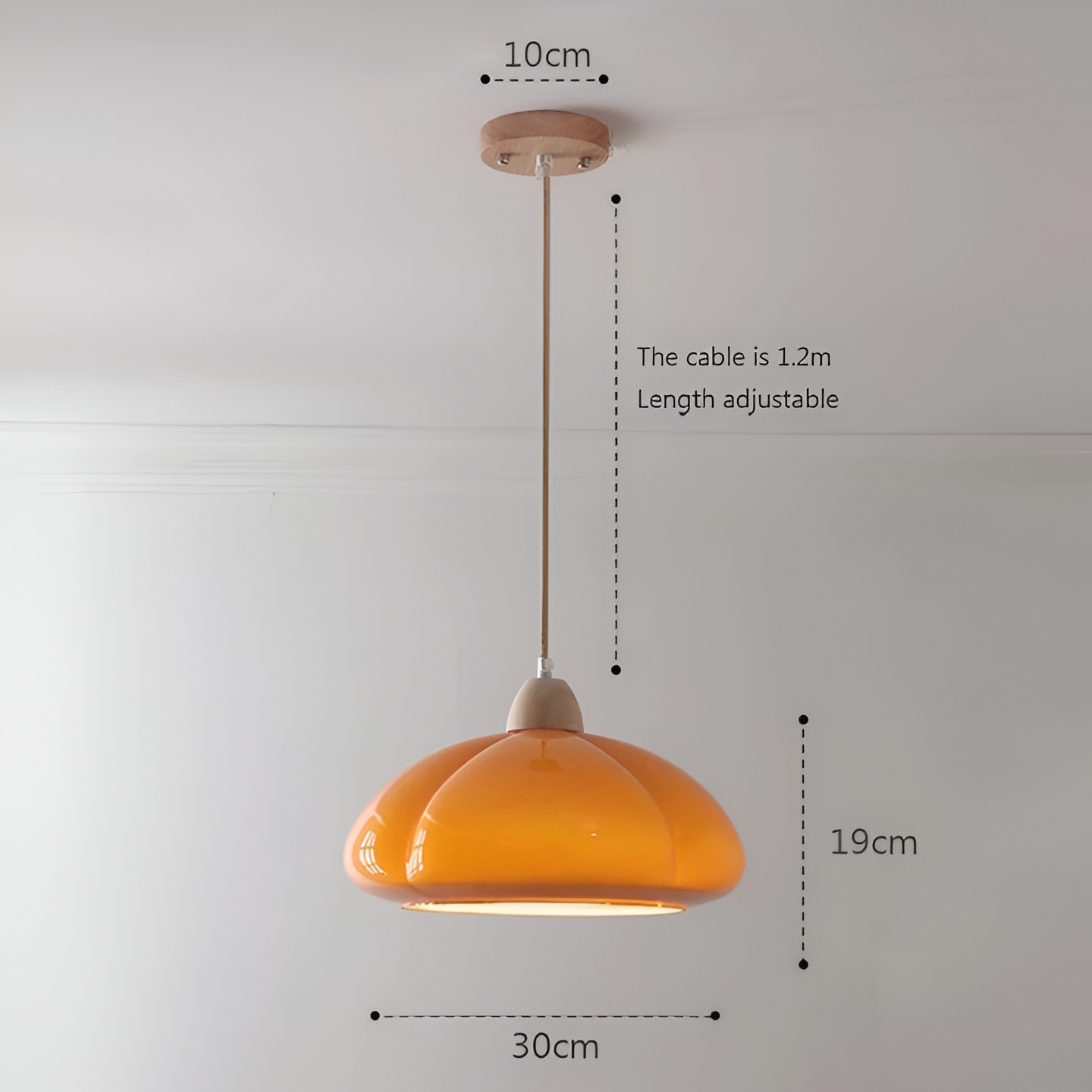 Pendelleuchte im Retro-Stil – Kürbis-inspirierte Pendelleuchte aus nordischem Glas und Holz