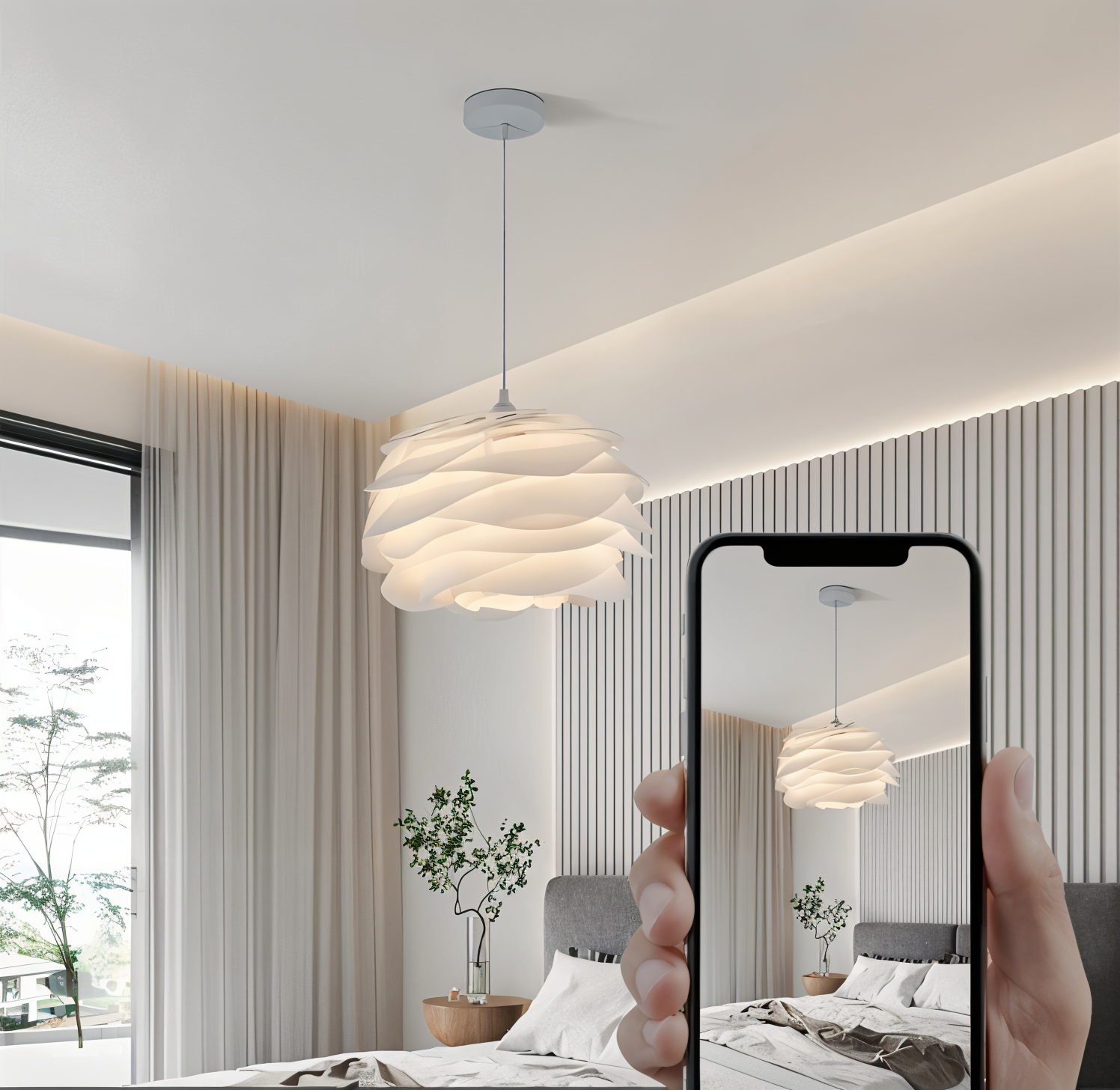 Rosy Pendelleuchte - Dekorative PVC Floral LED Hängelampe für Schlafzimmer