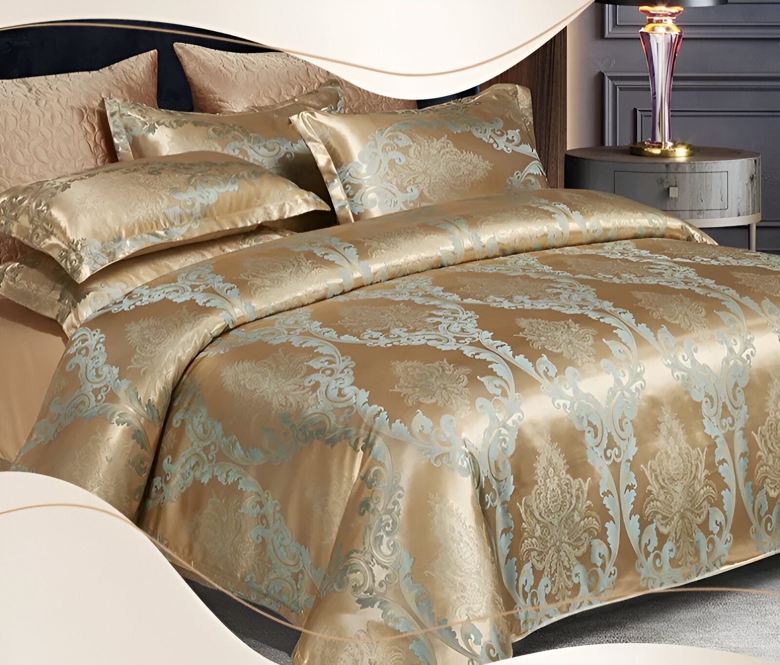 Satin Splendor Bettdecke - Bettbezug Satin - Premium Jacquard Bettwäsche - Europäisches Bettwäscheset