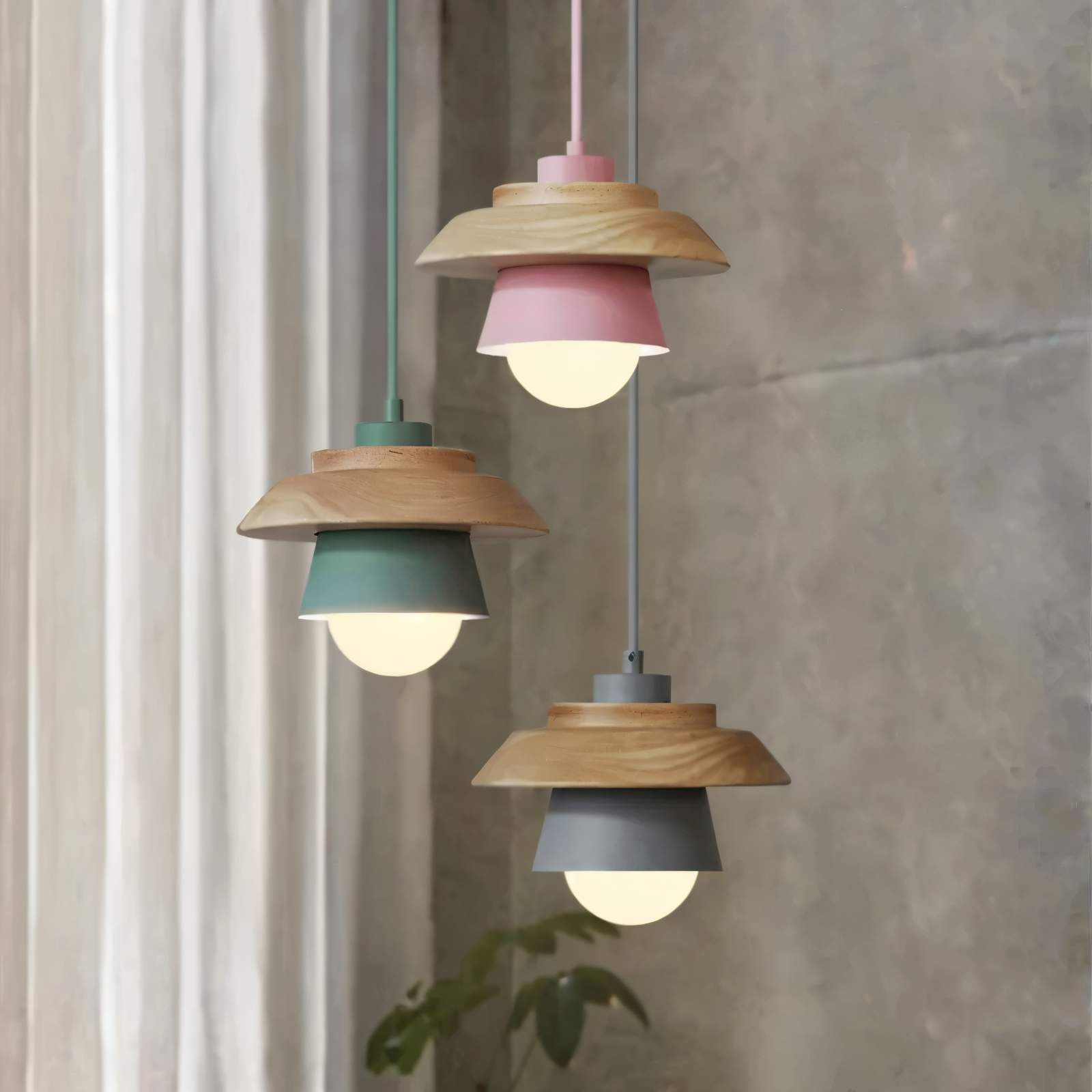 Scandi Pendelleuchte - Nordisches Holz & Metall Macaron LED Hängelampe