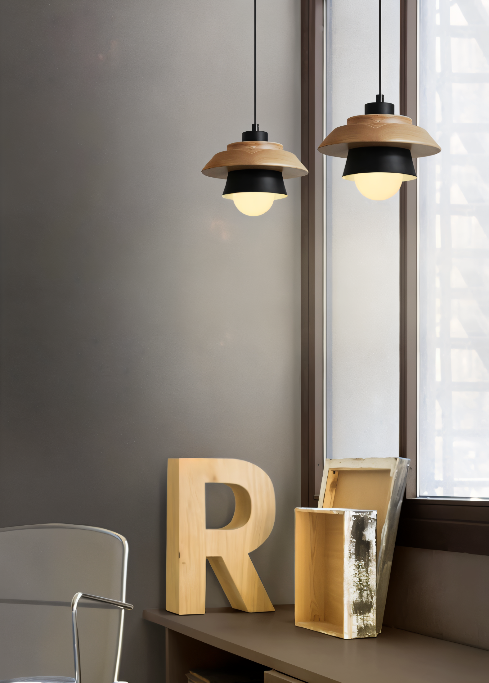 Scandi Pendelleuchte - Nordisches Holz & Metall Macaron LED Hängelampe