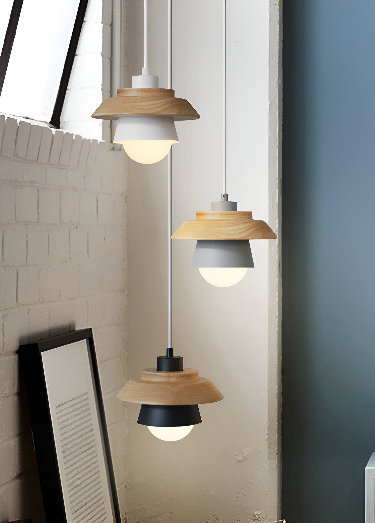 Scandi Pendelleuchte - Nordisches Holz & Metall Macaron LED Hängelampe