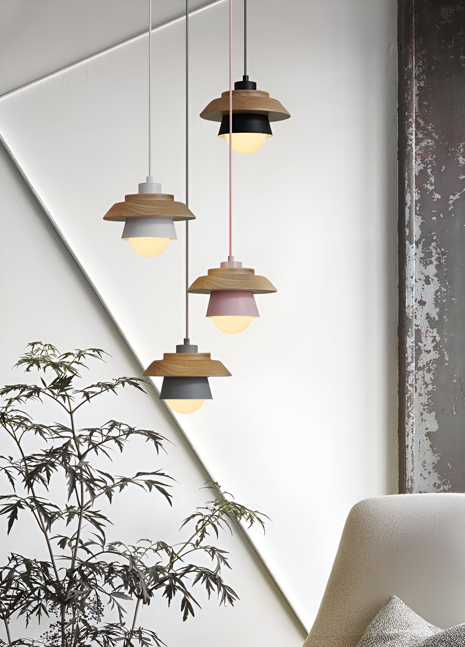 Scandi Pendelleuchte - Nordisches Holz & Metall Macaron LED Hängelampe