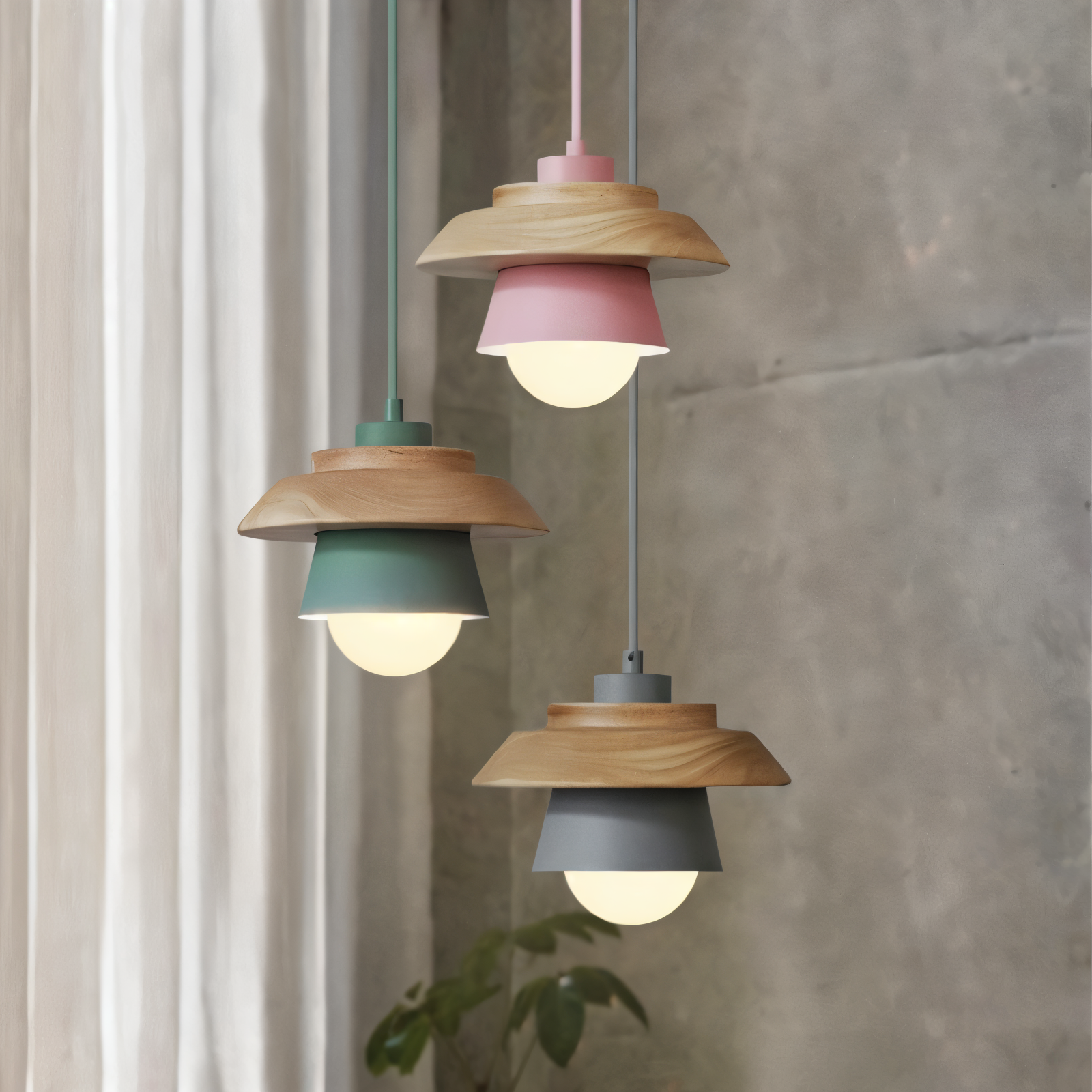 Scandi Pendelleuchte - Nordisches Holz & Metall Macaron LED Hängelampe