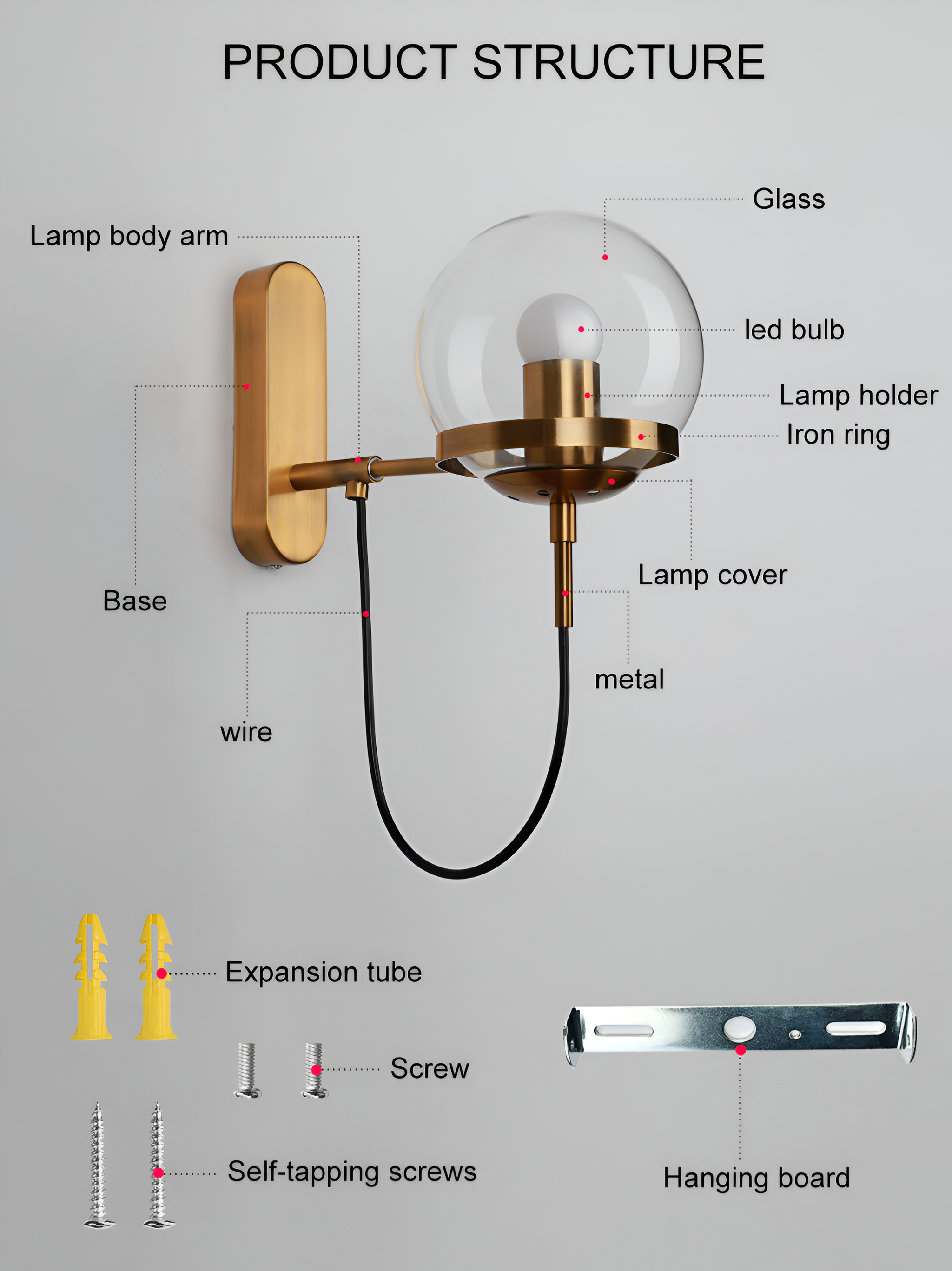 ScandiShine Wandleuchte - Globe Glas Wandlampe - Nordisches Wandleuchten Design - LED Indoor Wandleuchten