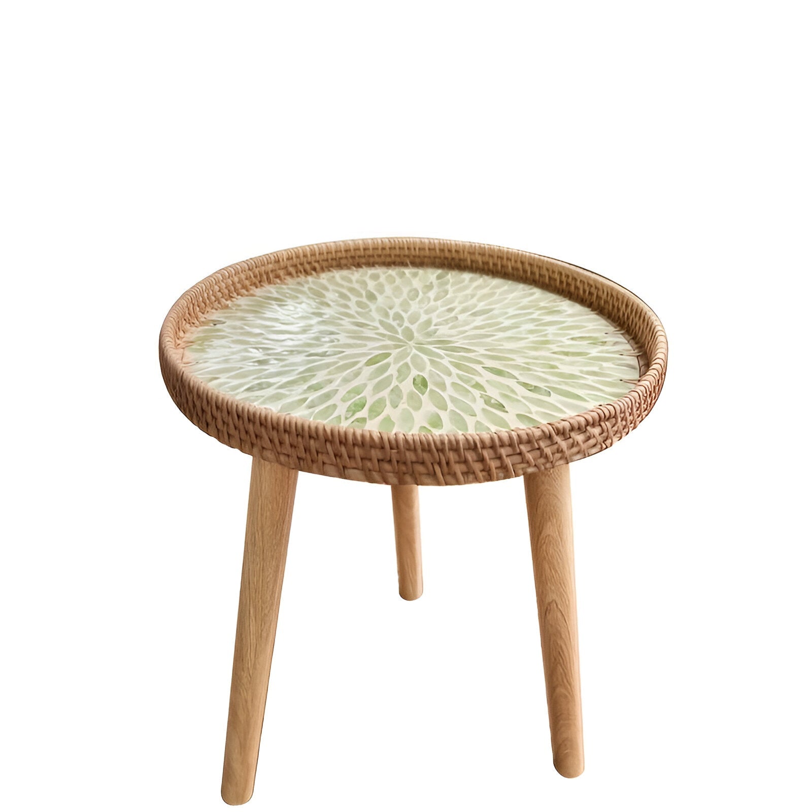 Scandi Couchtisch - Handgefertigter Rattan Couchtisch rund - Couchtisch Holz