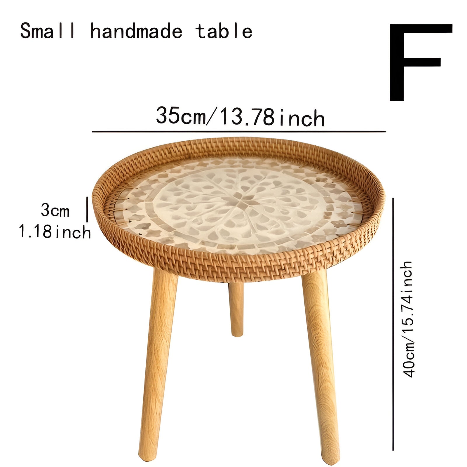 Scandi Couchtisch - Handgefertigter Rattan Couchtisch rund - Couchtisch Holz