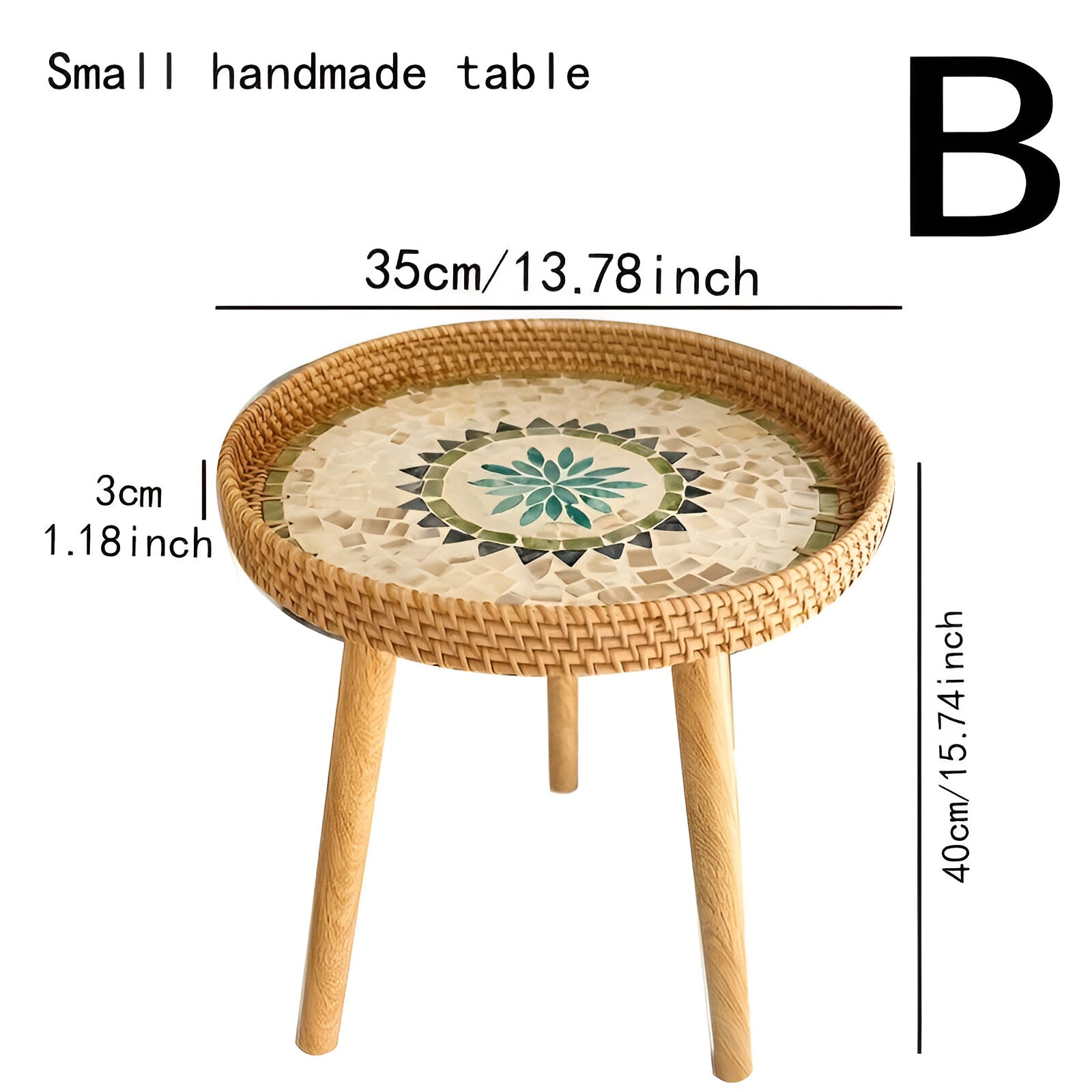 Scandi Couchtisch - Handgefertigter Rattan Couchtisch rund - Couchtisch Holz